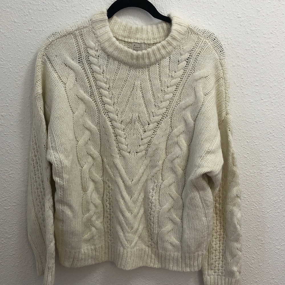 a new day Cream Cable Knit Crewneck Sweater